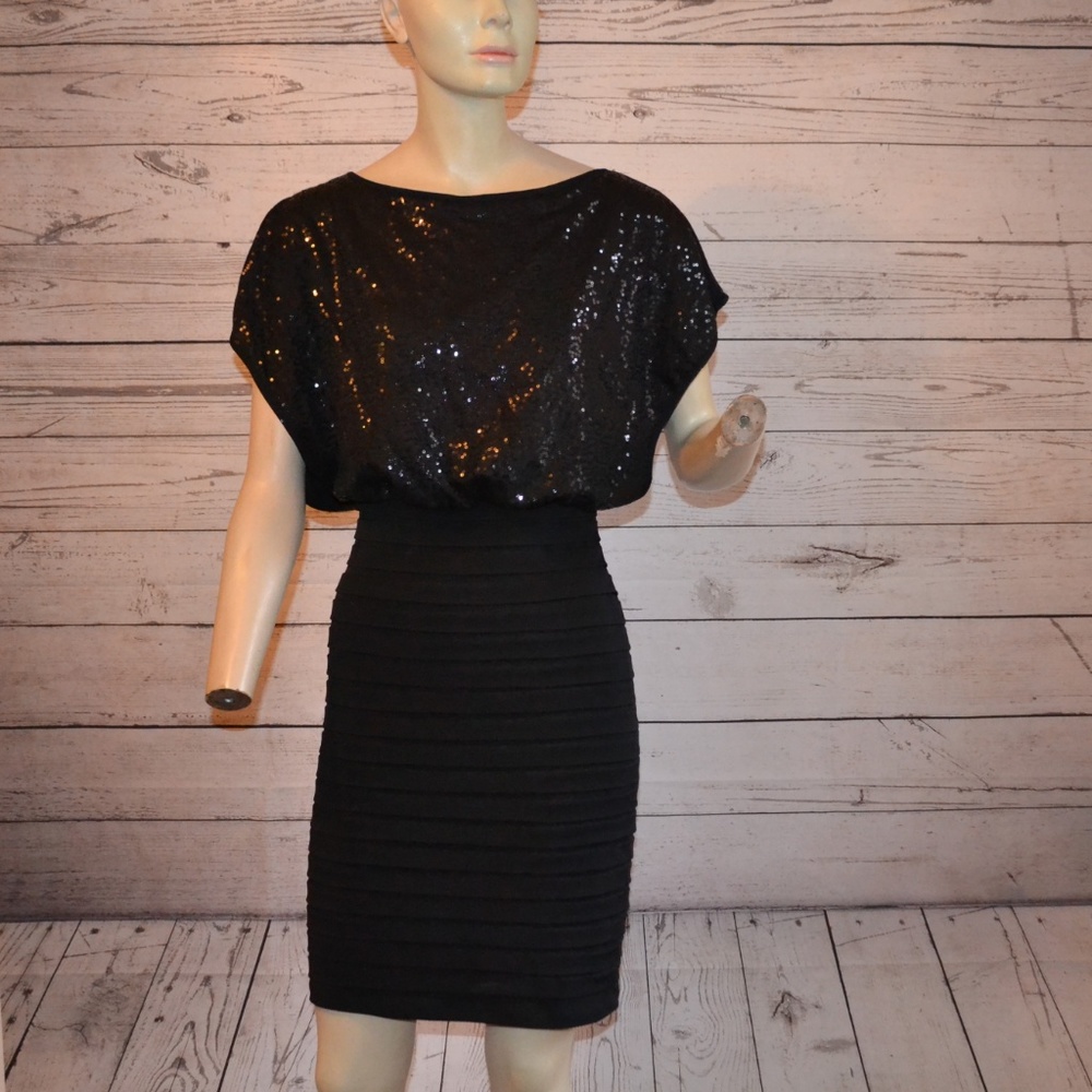 Melrose Black Sequin Pleated Bow Design Dress 4